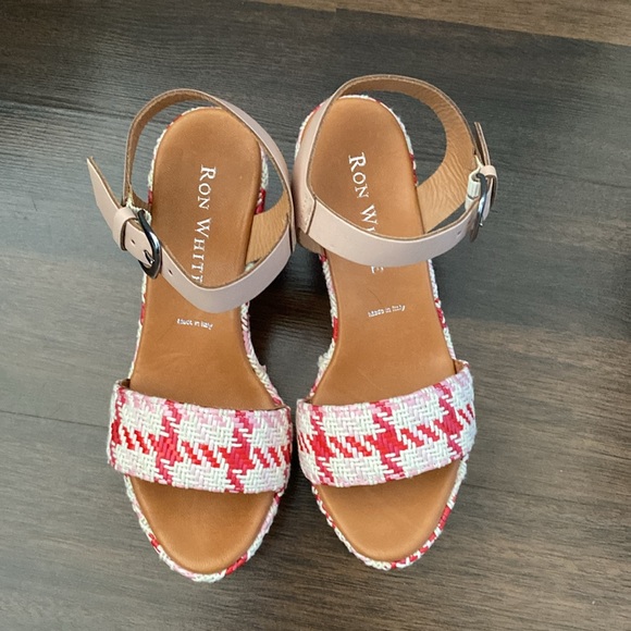 NWOT Ron White Italian Made Platform Wedge White Red Tweed Sandals Size 40 - Picture 5 of 14